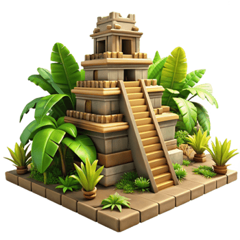 stunning artistic Ancient Mayan temple, intricate carvings, lush jungle setting, dappled sunlight, photorealistic, 4K png