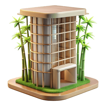 extraordinary creative Bamboo skyscraper, sustainable design, natural ventilation, bright daylight, eco-friendly style 4K png
