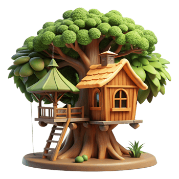 beautiful minimalist A wooden treehouse nestled in a giant redwood, dappled sunlight, rustic charm, fantasy art style authentic png