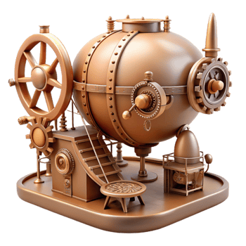 extraordinary creative Steampunk airship dock, intricate gears and pipes, warm sepia tones, cogs and rivets, Victorian era aesthetic detailed png