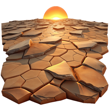 beautiful modern A cracked desert floor during sunset, warm tones, desolate, photographic style, premium png