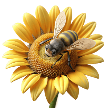 dramatic modern A close-up of a bee collecting pollen from a sunflower, macro photography, warm sunlight, detailed textures, professional png
