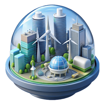 extraordinary modern A futuristic city powered by renewable energy, sleek, sustainable design, architectural visualization style authentic png