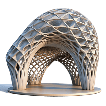 magnificent creative Parametric pavilion, flowing curves, intricate lattice structure, soft diffused lighting, modern design exclusive png