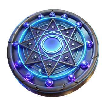 extraordinary contemporary An intricate magic circle, inscribed with glowing runes, emitting a pulsating energy field, illuminated by a mystical light source. Geometric abstract style authentic png