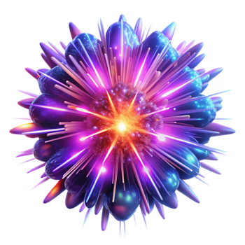 stunning modern A chaotic explosion of vibrant, neon particles, resembling a supernova, with intense, radiating light, in a digital art style detailed png