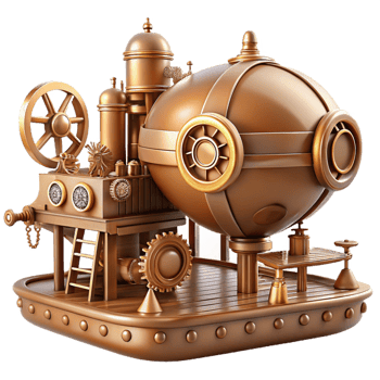 stunning modern Steampunk airship dock, intricate gears and pipes, warm sepia tones, cogs and rivets, Victorian era aesthetic high resolution png