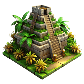wonderful traditional An ancient ziggurat overgrown with jungle vegetation, mystical atmosphere, warm lighting, hyperrealistic rendering professional png