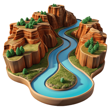 impressive modern A winding river through a canyon, aerial view, vast landscape, breathtaking authentic png