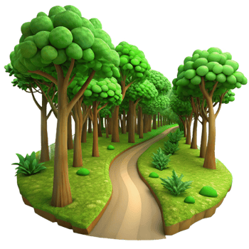 serene minimalist A winding path through a lush, green forest, dappled sunlight filtering through the canopy, soft focus, Impressionist style professional png