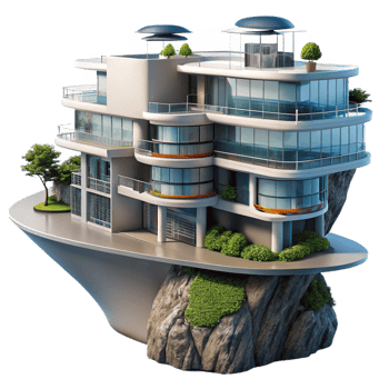 extraordinary rustic A futuristic apartment complex built into a cliff face, sleek design, panoramic ocean views 4K png