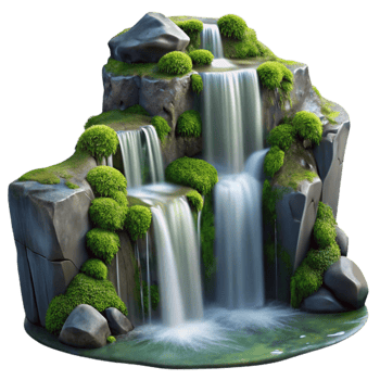extraordinary classic A flowing waterfall cascading down mossy rocks, long exposure photography, ethereal lighting original png