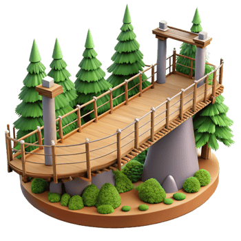 impressive abstract Treetop walkway, suspended bridge, panoramic forest views, daylight original png