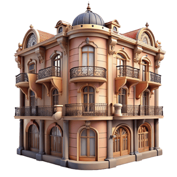 stunning vintage Art Nouveau apartment building, ornate facade, floral motifs, wrought iron balconies, vintage style, soft lighting premium png