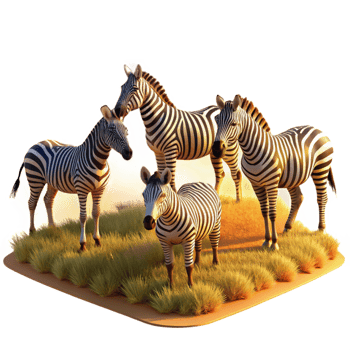 extraordinary modern A group of zebras grazing in the African savanna, golden hour lighting with long shadows, wildlife documentary style premium png