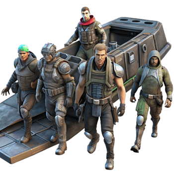 magnificent artistic A group of space pirates, with ragged clothing and cybernetic enhancements, board a derelict spaceship. Dark, gritty lighting detailed png