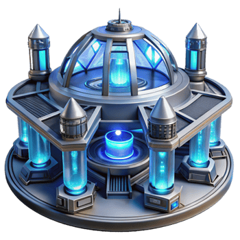 beautiful minimalist Futuristic space station, metallic and glass structures, glowing blue energy conduits, deep space lighting, cinematic rendering authentic png