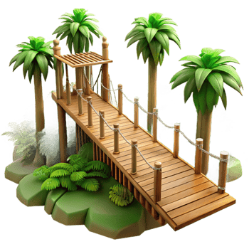 elegant creative Treetop walkway through a rainforest canopy, wooden platforms and bridges, lush vegetation, natural light 4K png