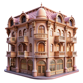 extraordinary creative Art Nouveau apartment building, ornate facade, floral motifs, wrought iron balconies, vintage style, soft lighting original png