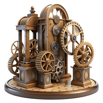 magnificent abstract Deconstructed clock tower, gears and cogs exposed, steampunk style, rust and decay, intricate detail, exclusive png