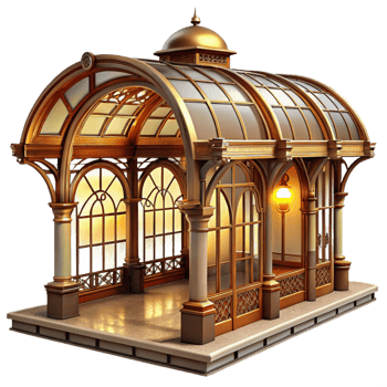 elegant artistic Art Nouveau inspired subway station, intricate ironwork, stained glass, warm lighting, elegant curves professional png