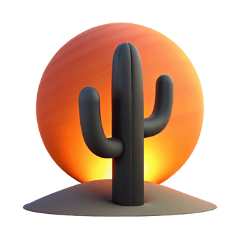 serene modern A lone cactus silhouetted against a fiery desert sunset, stark, high contrast, minimalist style premium png