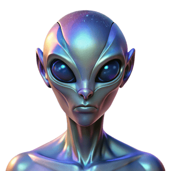 stunning creative A portrait of an alien with iridescent skin and multifaceted eyes. Art deco, symmetrical, dramatic lighting detailed png