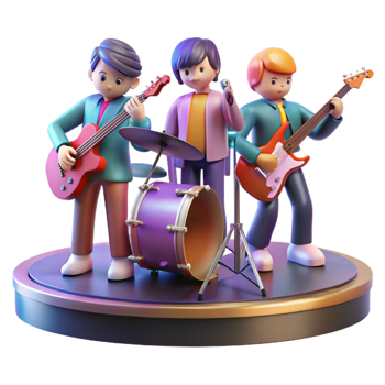 extraordinary modern A group of anime musicians playing instruments on a stage, vibrant lighting, music anime style, energetic performance high quality png
