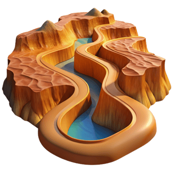 wonderful minimalist A winding river carving through a canyon, aerial view, golden hour light, vast and majestic style detailed png