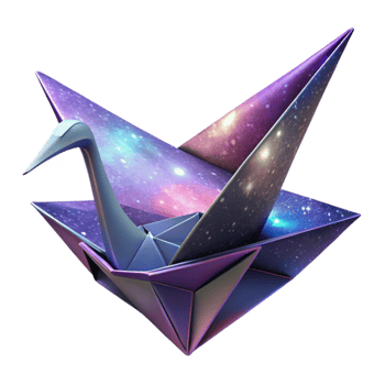 dramatic abstract A giant, origami crane folds itself out of a sheet of swirling galaxies. Abstract style, vibrant, cosmic lighting high quality png