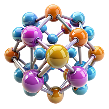vibrant creative A group of nanobots assembling a complex molecular structure, glowing with various colors, microscopic view, scientific and abstract style 4K png