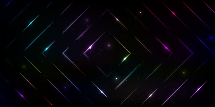Colorful rectangle lines with charming abstract pattern on dark background, space dimension concept with future progress vector