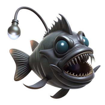 beautiful minimalist A deep-sea anglerfish, its bioluminescent lure attracting smaller fish, in a dark, horror-inspired style genuine png