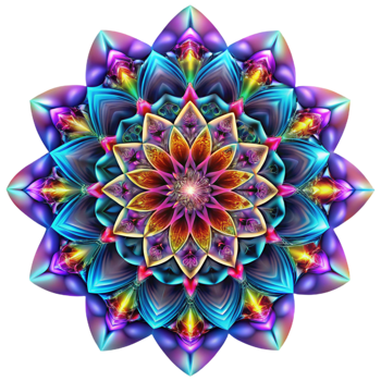 magnificent vintage A kaleidoscopic pattern of intricate, fractal designs, illuminated by a bright, multicolored light, in a psychedelic, op-art style authentic png