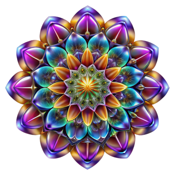 extraordinary traditional A kaleidoscopic pattern of intricate, fractal designs, illuminated by a bright, multicolored light, in a psychedelic, op-art style high resolution png