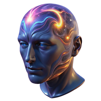 vibrant modern A Colossal Translucent Human Head Filled high resolution png