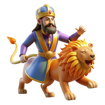 vibrant modern An Assyrian king on a lion hunt, dramatic action scene, vibrant colors, midday sun, art nouveau style, high quality png