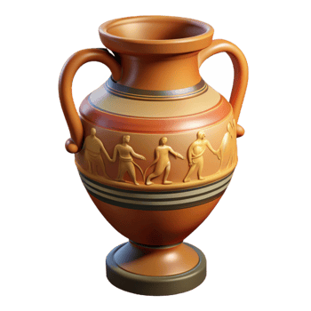 serene contemporary A close-up of an ancient Greek amphora, intricately painted with mythological scenes, soft lighting, realistic style, high resolution png