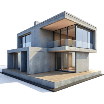 elegant vintage Modern minimalist house, concrete and glass, clean lines, warm natural light, architectural rendering original png