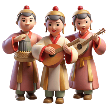 beautiful artistic A group of ancient Paeonian musicians playing traditional instruments, festive atmosphere, warm lighting, impressionistic style, 4K png