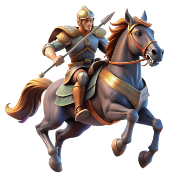 vibrant creative An Epirote warrior on horseback, charging into battle, dynamic pose, dramatic lighting, painterly style, exclusive png