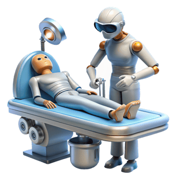 dramatic rustic A futuristic medical droid performing surgery on a human patient. Sterile, operating room lighting. Medical sci-fi style authentic png