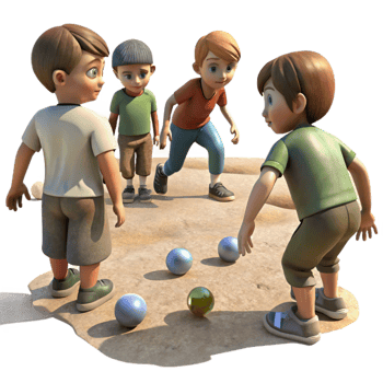 impressive modern A group of children playing marbles in a dusty street during the Great Depression, lit by the harsh sunlight. Photorealistic, documentary style detailed png