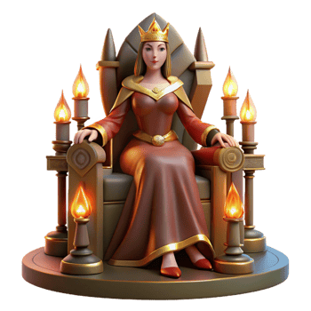 beautiful vintage A medieval queen seated on her throne, adorned in jewels and velvet, illuminated by the warm glow of torches. Regal, dramatic lighting 4K png