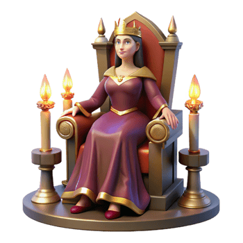 beautiful minimalist A medieval queen seated on her throne, adorned in jewels and velvet, illuminated by the warm glow of torches. Regal, dramatic lighting original png