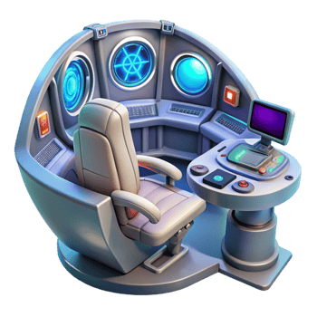 elegant classic A spaceship cockpit with holographic displays and complex controls. Futuristic, technological lighting. Sci-fi interior design style exclusive png