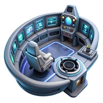 vibrant rustic A spaceship cockpit with holographic displays and complex controls. Futuristic, technological lighting. Sci-fi interior design style original png