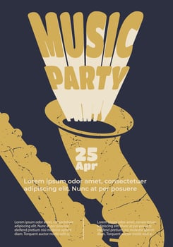 Contemporary art collage. Poster for retro style music party with live music. Concept of musical lifestyle, music parties,creativity, inspiration, imagination, imagination, advertising vector