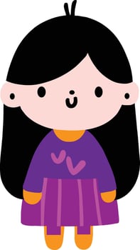 A cartoon girl with long black hair and purple dress vector
