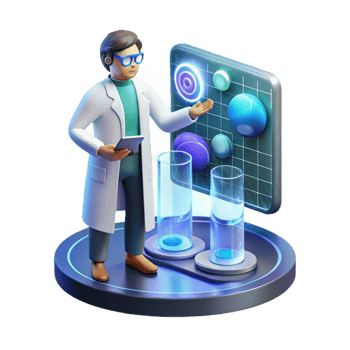 wonderful classic A scientist working on a holographic interface, surrounded by complex data visualizations. Futuristic style, cool colors, sense of innovation and discovery exclusive png
